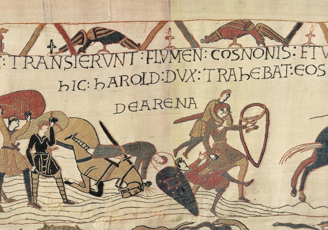 Harold Drags Norman Soldiers from the Quicksand, Bayeux Tapestry (ullbroderi på lin) av Unknown artist