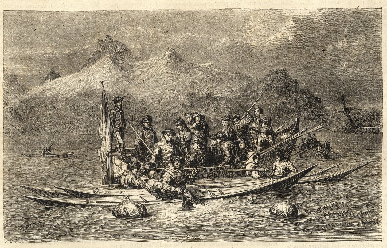 Harp Seal Hunt - Seal Hunt in Greenland - Engraving from “” The Illustrous Universe”” 1866 av Unknown artist