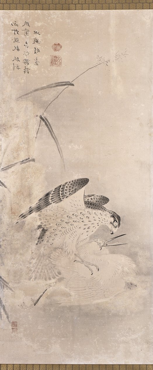 Hawks And Prey (blekk på papir) av Unknown artist