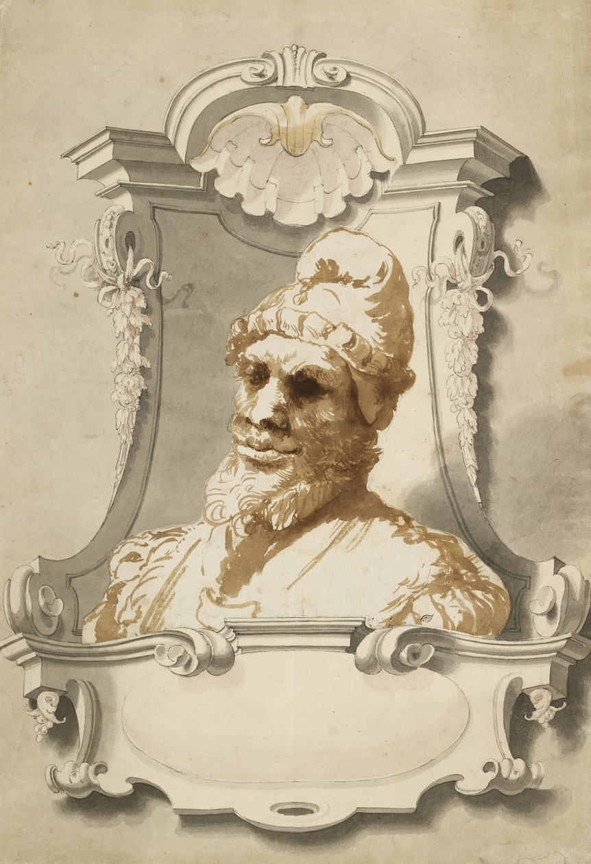 Head of a Man, rundt 1600-tallet (penseltegning i bistre) av Unknown artist