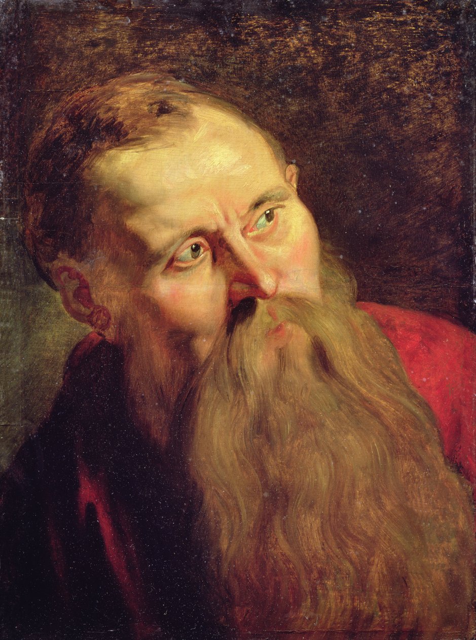 Head of a Saint (olje på tre) av Unknown artist