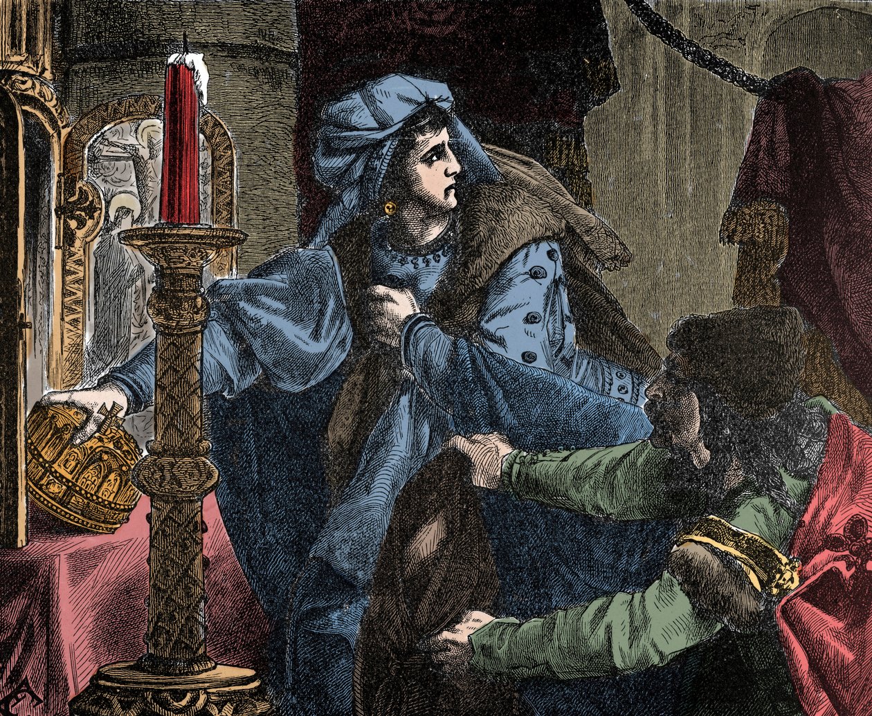 Helene Kottanner (Kottanerin, Kottannerin) (1439-1440) stjeler den kongelige kronen til St. Stephen (Hellig ungarsk krone) i 1440 (Stephen I av Ungarn) ( av Unknown artist