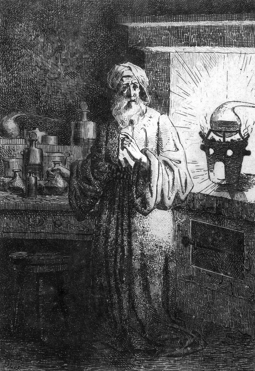 Hennig Brand or Hennig Brandt German Alchemist discovering phosphorus. av Unknown artist