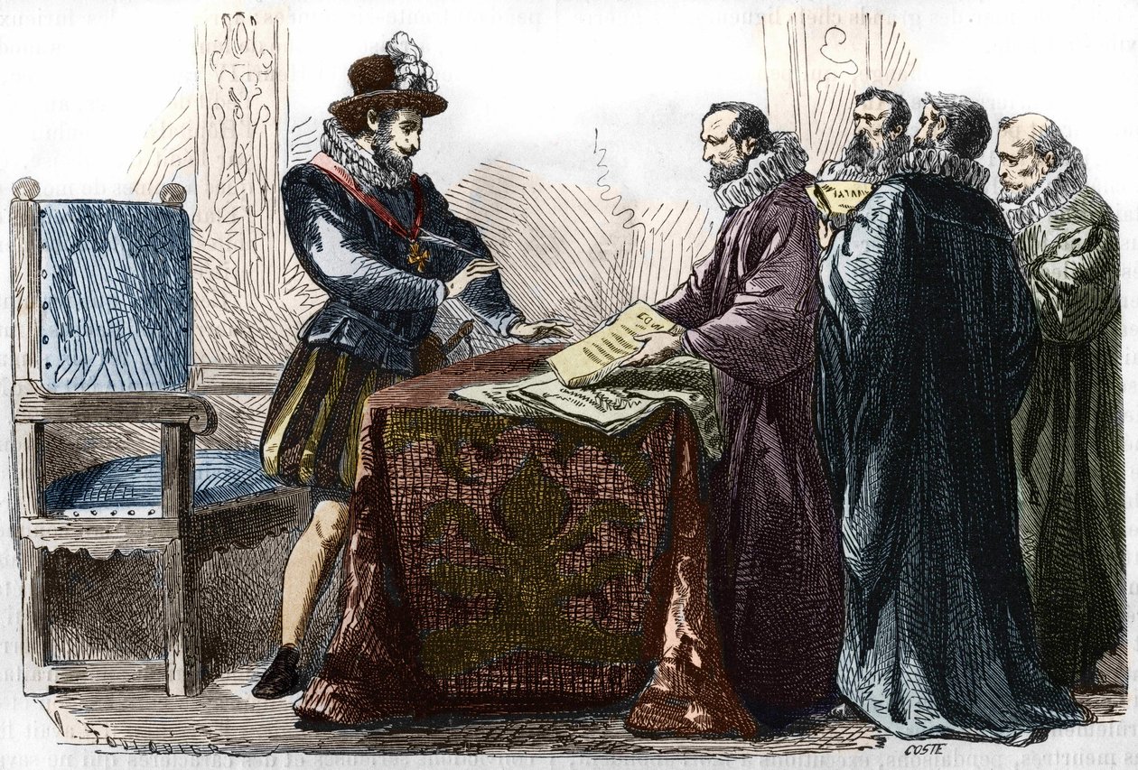 Henri IV (1553 - 1610) signerte Edit of Nantes 13. april 1598. av Unknown artist