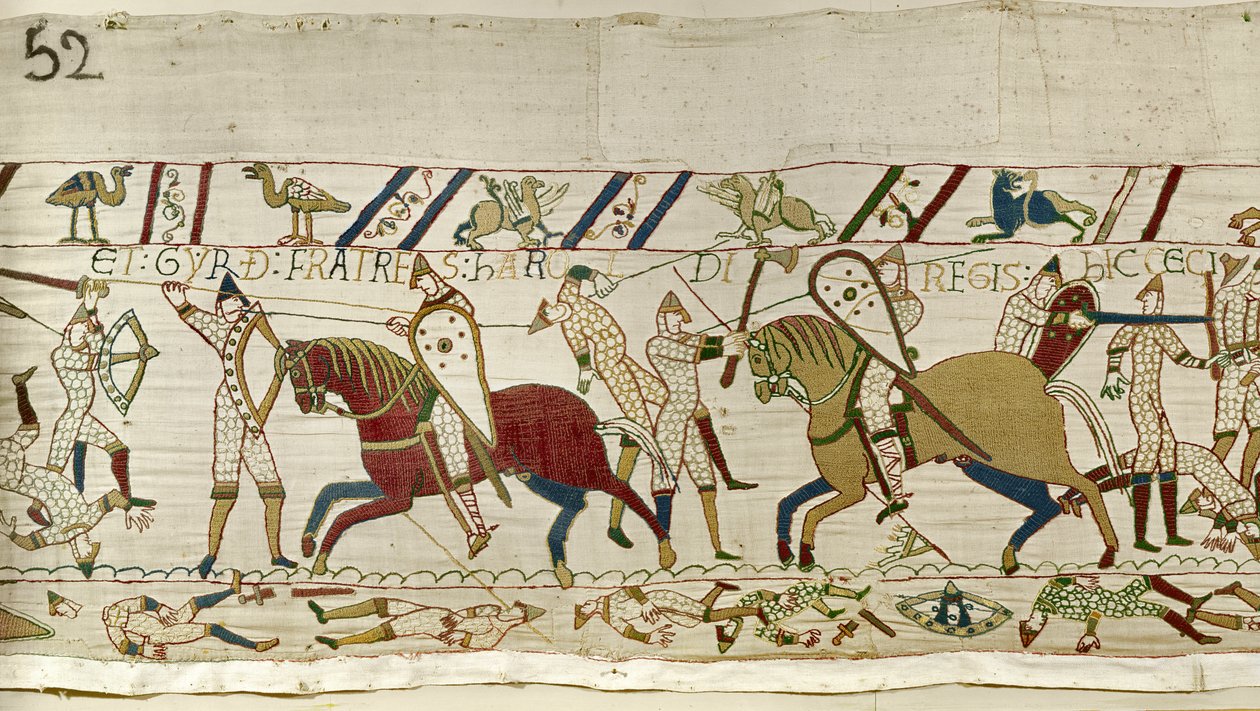 Her falt brødrene til Harold: Gyrth og Leofwine, Bayeux-teppet av Unknown artist
