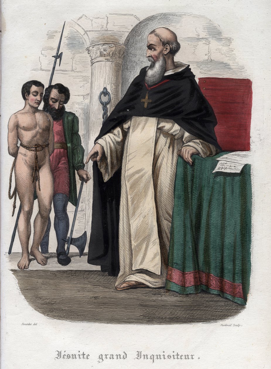 Kjetterfange og jesuittisk storinkvisitor på tidspunktet for pave Clement VIIIs regjeringstid (1592-1605). Gravering fra 1842 i «Histoire des popes»» av Maurice Lachatre. Privat samling. av Unknown artist