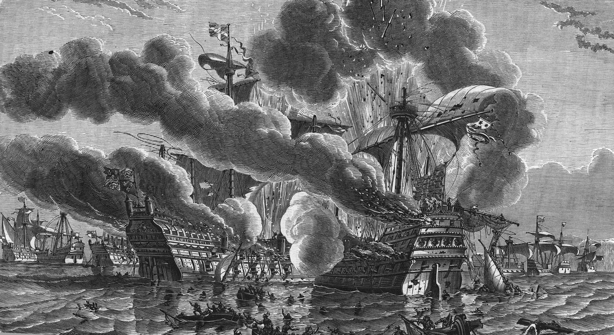 Herve Primoguet brente admiralskipet i England 10. august av Unknown artist