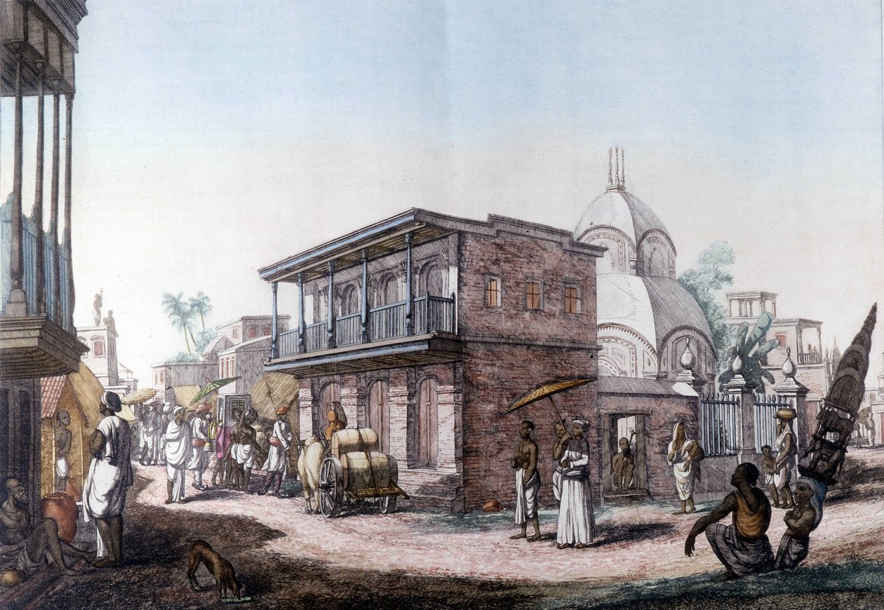 Hinduiske bygninger: gate i byen Calcutta (Kolkata), India. av Unknown artist