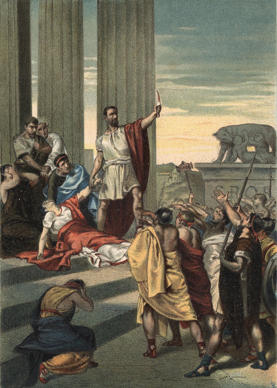 History of Ancient Rome: Lucrece, Brutus and Collatinus. Lucrece (Lucrezia, Lucretia, Roman lady) was the victim of violence by his cousin Sextus Tarquin, the son of Tarquin the Superb. Lucrece sent for her father and husband (Collatinus) and arrived with  av Unknown artist