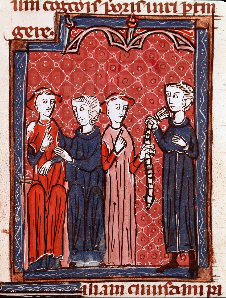 Historien om kanonisk lov: "Kvinne dømt til kyskhetsbelte"" Miniatyr hentet fra "Decret de Gratien"" ("Concordia discordantium canonum" eller "Decretum Gratiani") fra 1140 og regulerer lovene og kanonene til den romersk-katolske kirke . 13 av Unknown artist