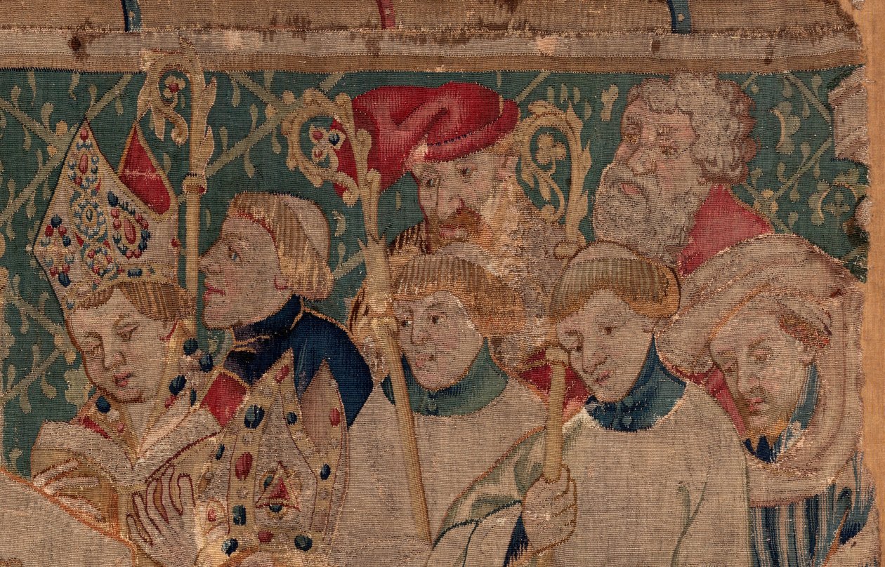Historien om Saint Piat og Saint Eleuthère, Scene 10: Saint Eleuthère er hellig som biskop (D'evesques, a ce ordenés fu li benois helgener innviet. Detalj. av Unknown artist