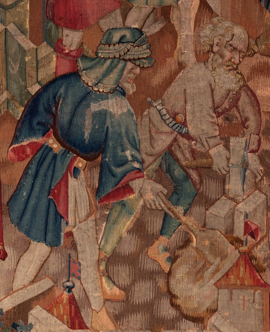 Historien om Saint Piat og Saint Eleuthère, scene 5 detalj. Midt til venstre. Murere. av Unknown artist