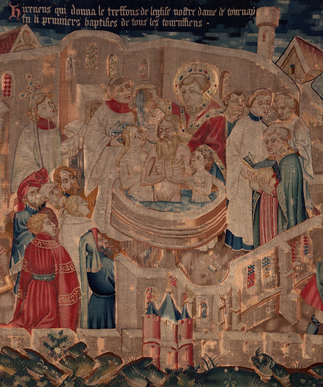 Historien om Saint Piat og Saint Eleuthère, Scene 6 Detalj midt. Dåpsscene. av Unknown artist