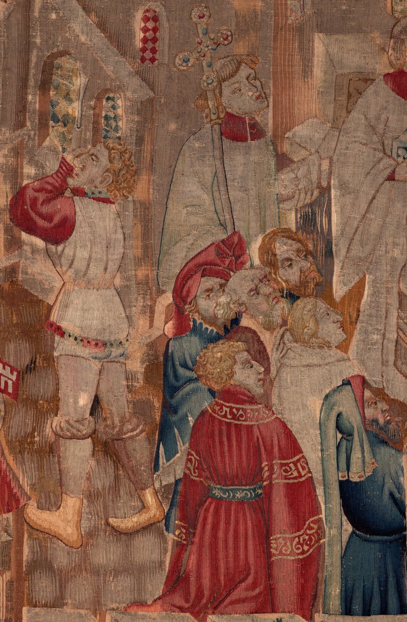 Historien om Saint Piat og Saint Eleuthère, Scene 6 Detalj midt. Dåpsscene, folk bistår. av Unknown artist