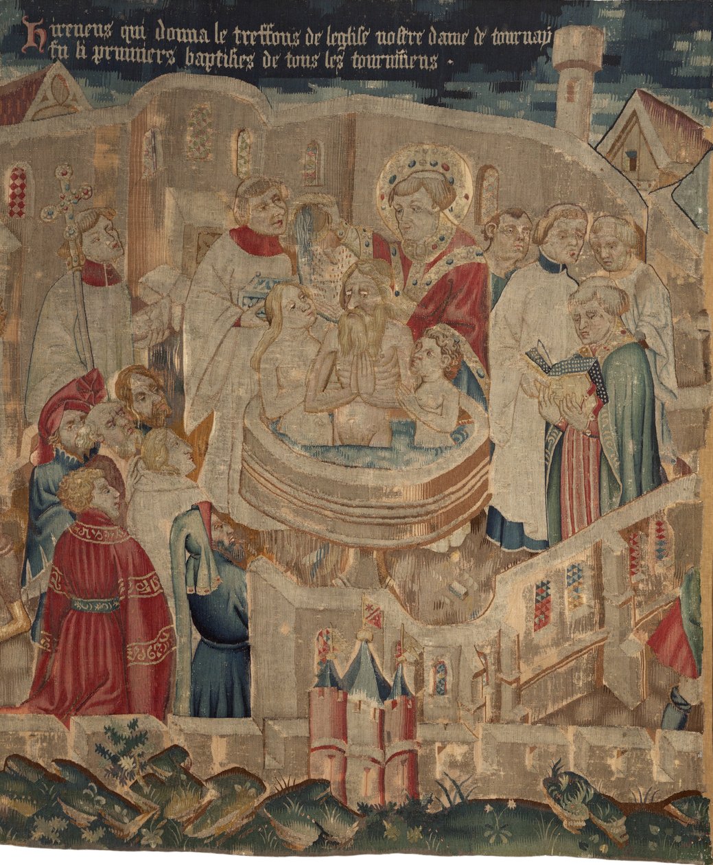 Historien om Saint Piat og Saint Eleuthère, scene 6: Dåpen til Hireneus og hans familie av Unknown artist