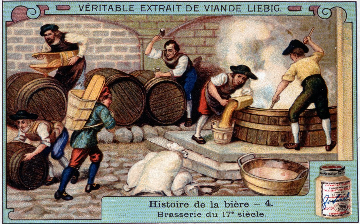 Ølhistorie: bryggeri på 1700-tallet - Liebig-reklameklistremerke av Unknown artist