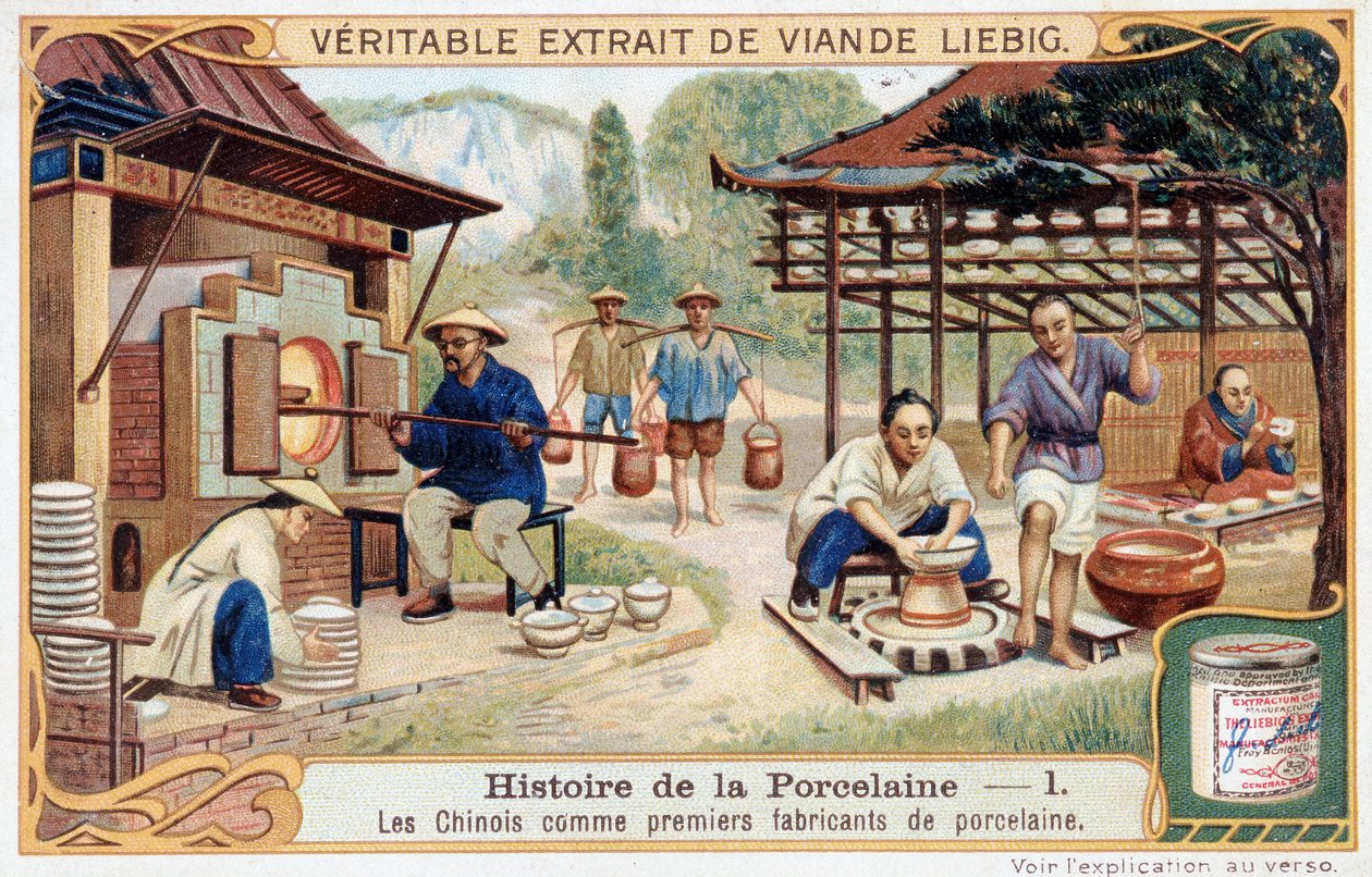 Porselens historie: kineserne som de første produsentene av porselen - Liebig-kromolitografi av Unknown artist