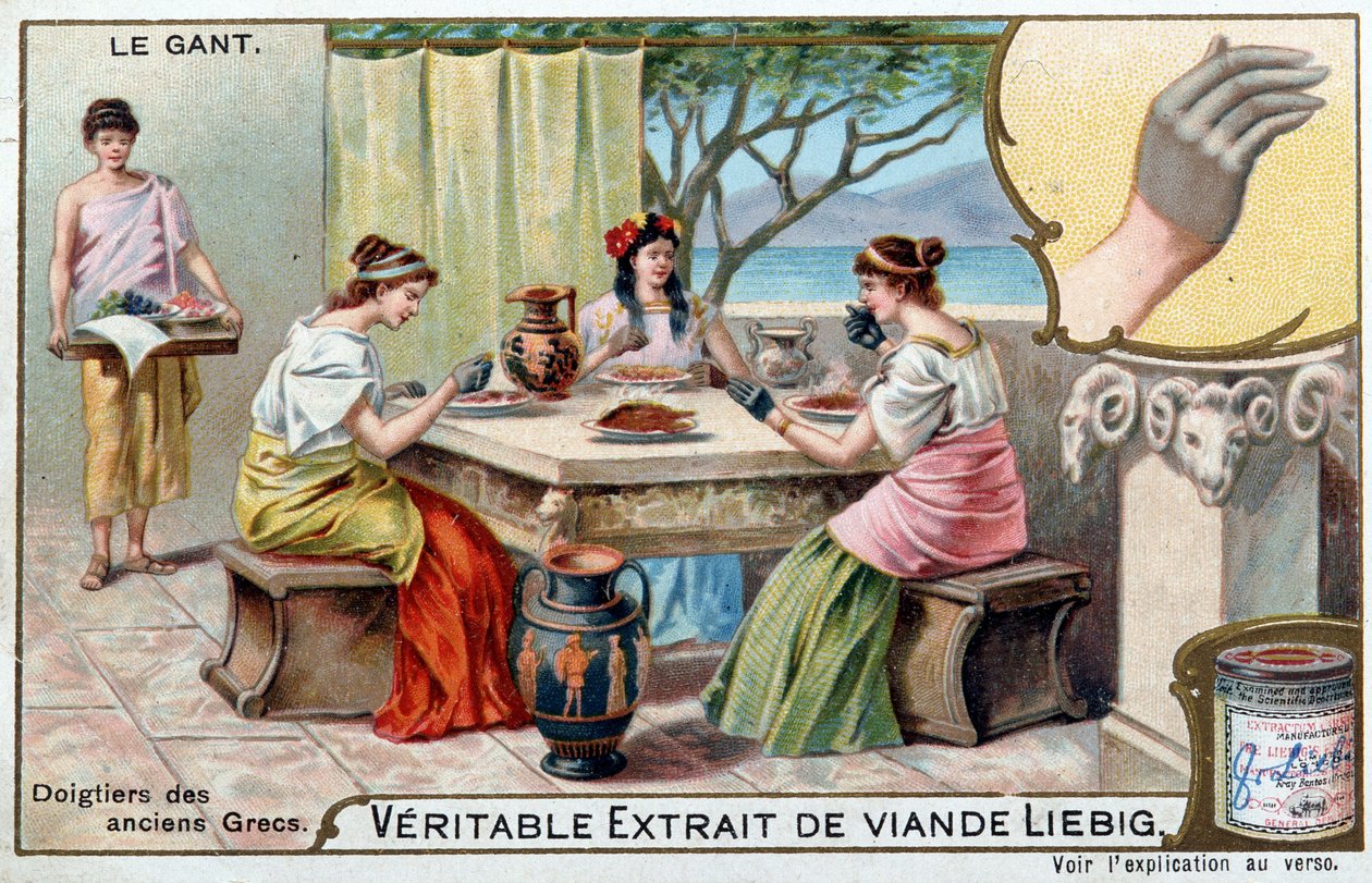 Hanskens historie: fingrene til de gamle grekerne - Liebig-kromolitografi av Unknown artist