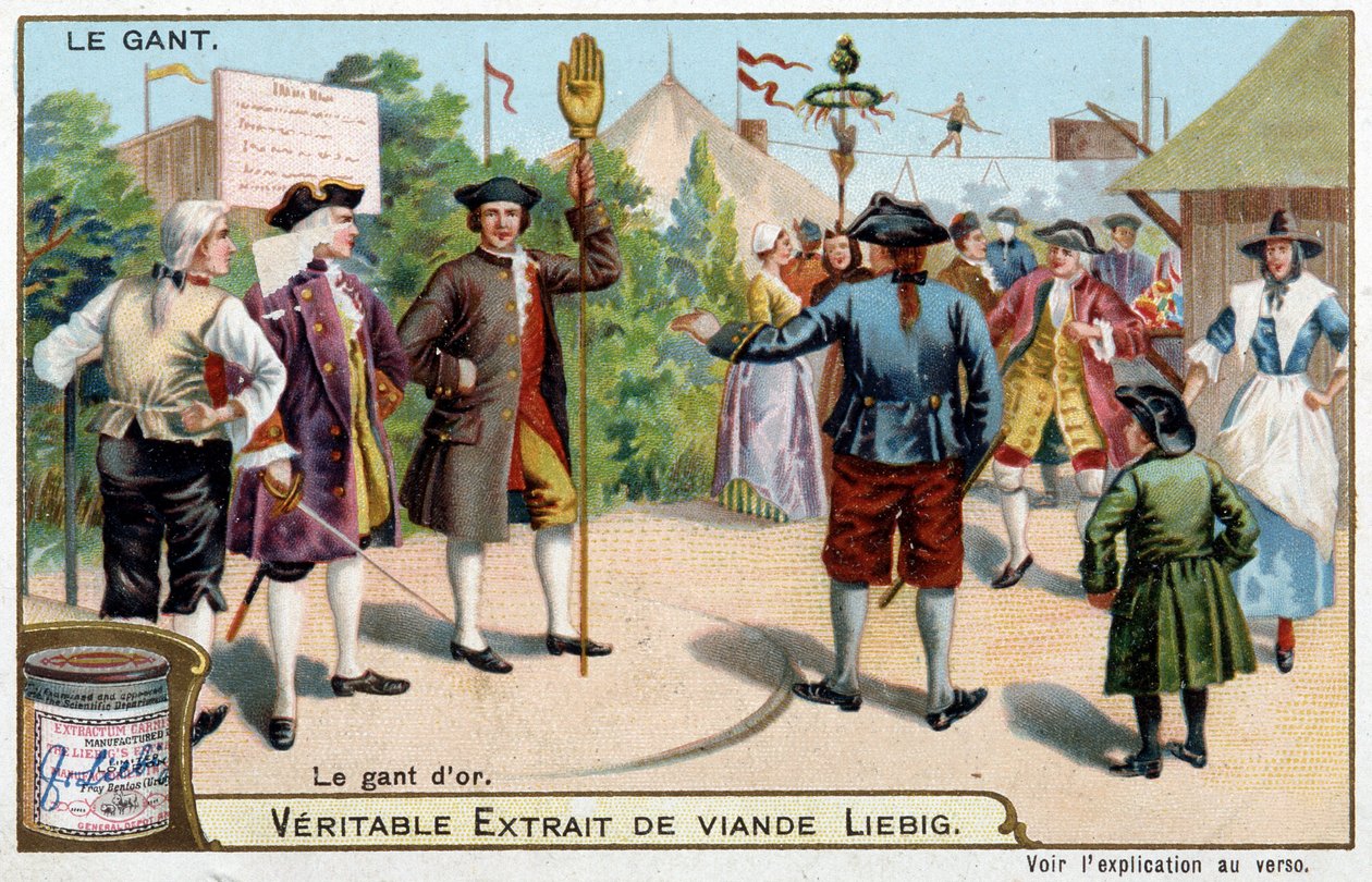 Hanskens historie: den gyldne hansken i England - Liebig-kromolitografi av Unknown artist
