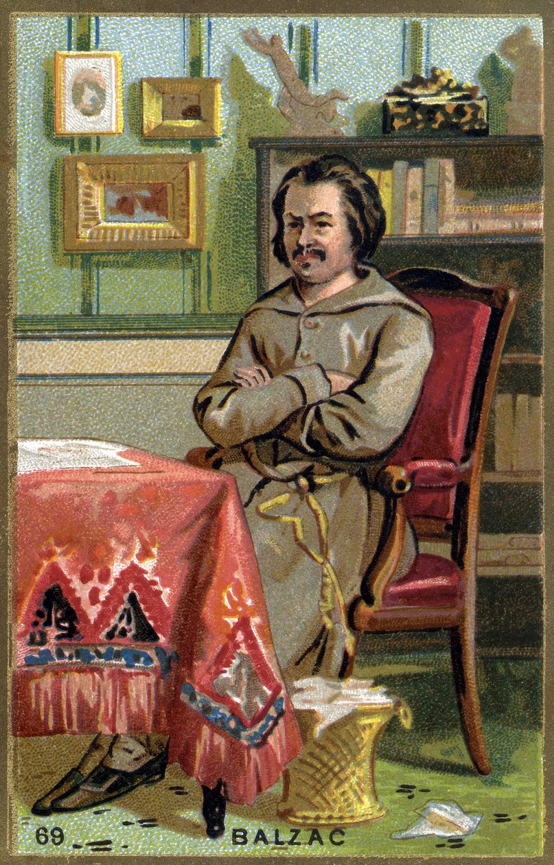 Honoré de Balzac (1799 - 1850) på kontoret hans. 1800-talls kromolitografi. av Unknown artist