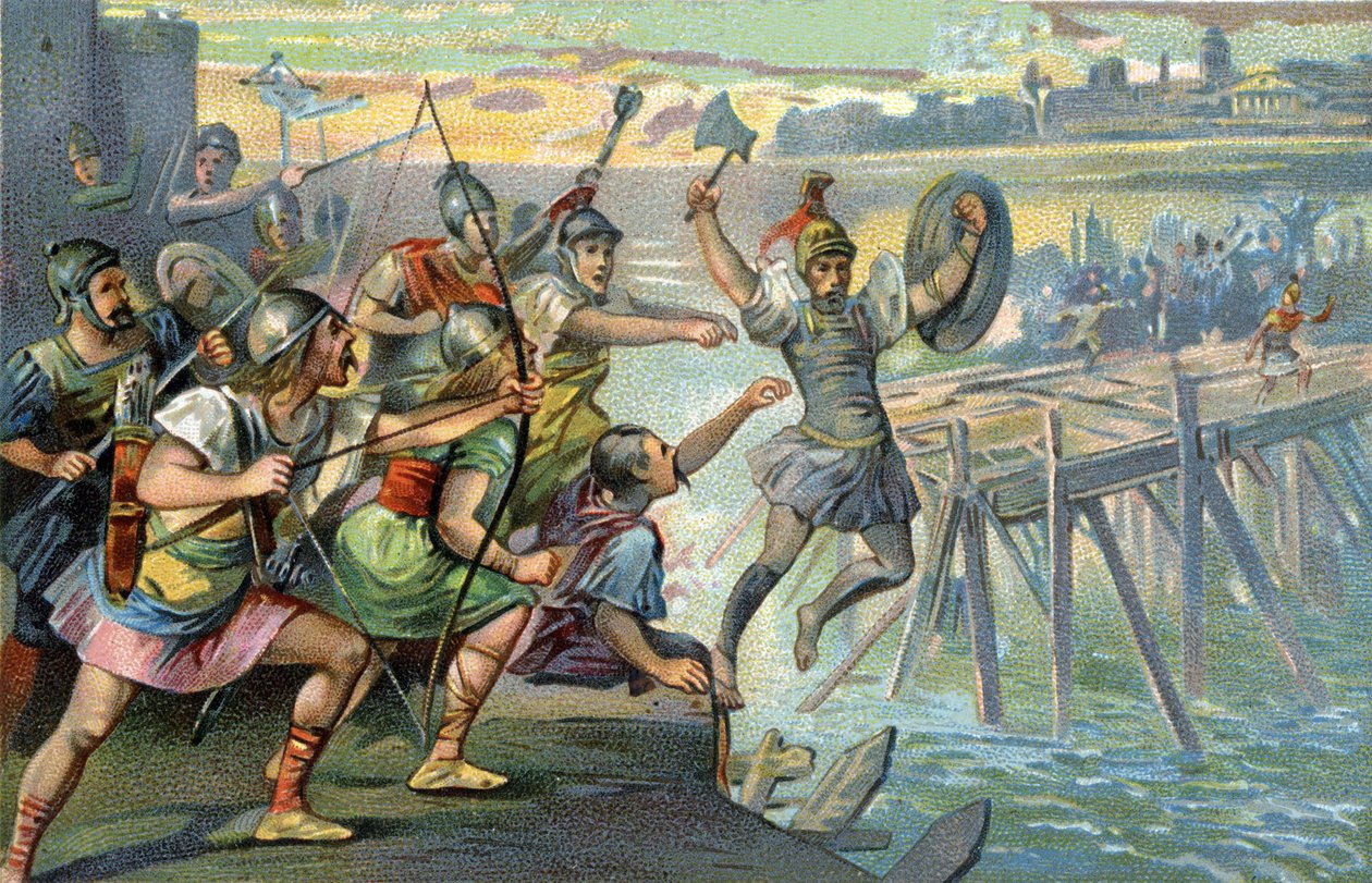 Horatius Cocles (Horatius Le Borgne), legendarisk helt som forsvarte den eneste broen som krysset Tiberen, da den unge romerske republikken ble truet av etruskeren Lars Porsenna, 507 f.Kr. av Unknown artist