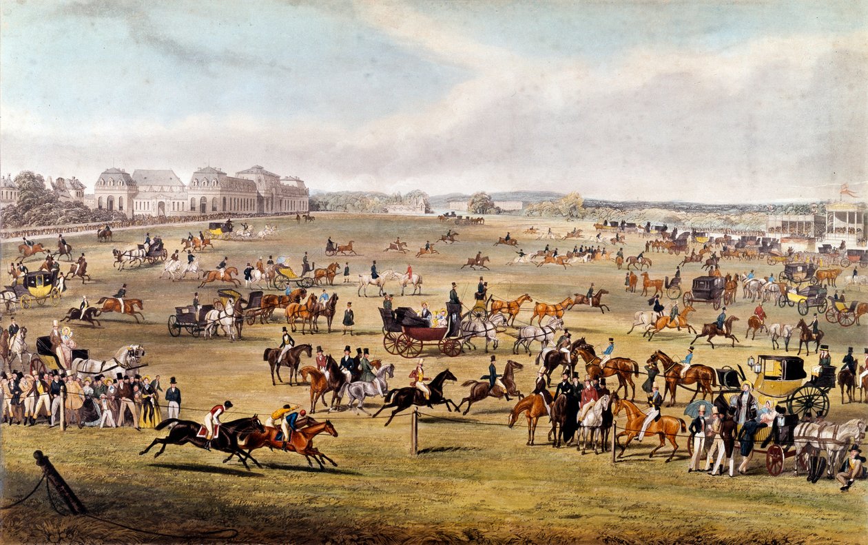Hesteveddeløp på Chantilly under beskyttelse av hertugen av Orleans gravering av 1841. Privat samling av Unknown artist