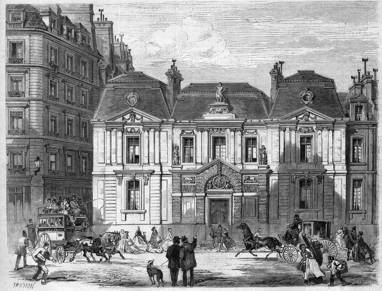 Hotel Carnavalet i gaten som den gang ble kalt Culture Sainte Catherine i Paris i dag Musee Carnavalet rue de Sevigne i Marais-distriktet. Gravering i "" L'univers Illustrée"" av Unknown artist