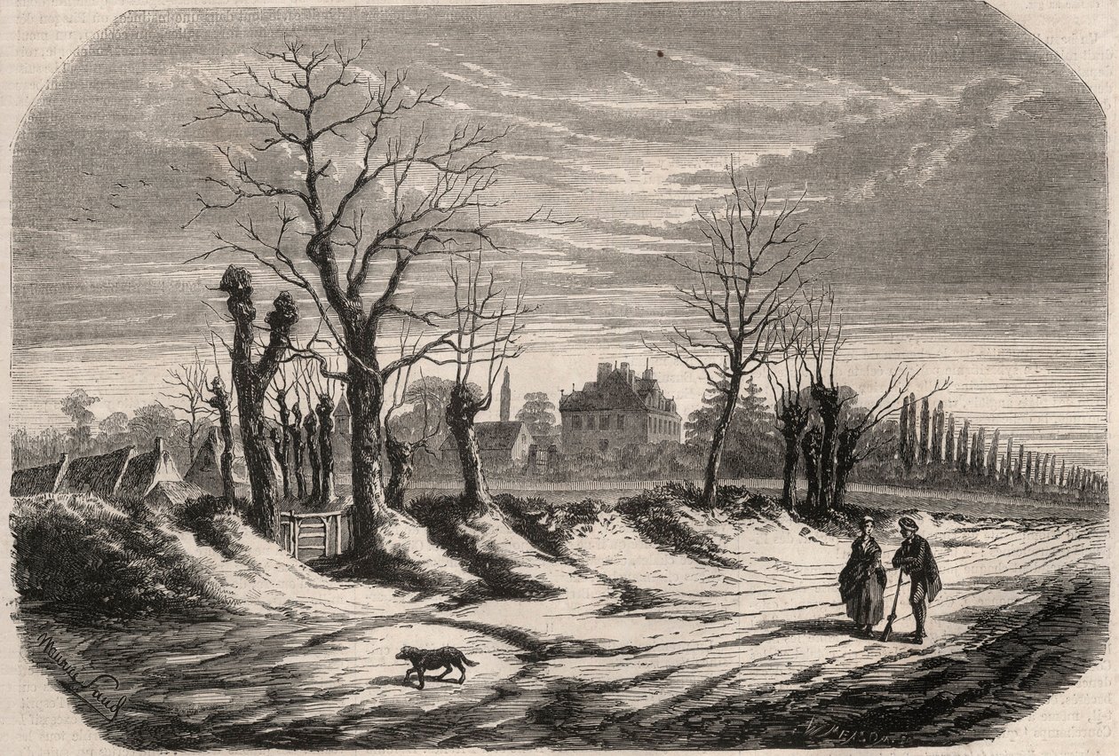 House of George Sand (1804-1876) (Aurore Dupin), baronesse Dudevant til Nohant Vic (Nohant-Vic) i Indre (36). Gravering i “Le Monde illustrious”” fra 1857. Privat samling. av Unknown artist