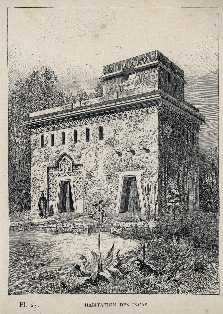 Housing of the Incas - gravering av 1889 i "History of human habitation at the Universal Exhibition of 1889, by Mr Charles GARNIER - Librairie centrale des beaux-arts Paris 1889 av Unknown artist