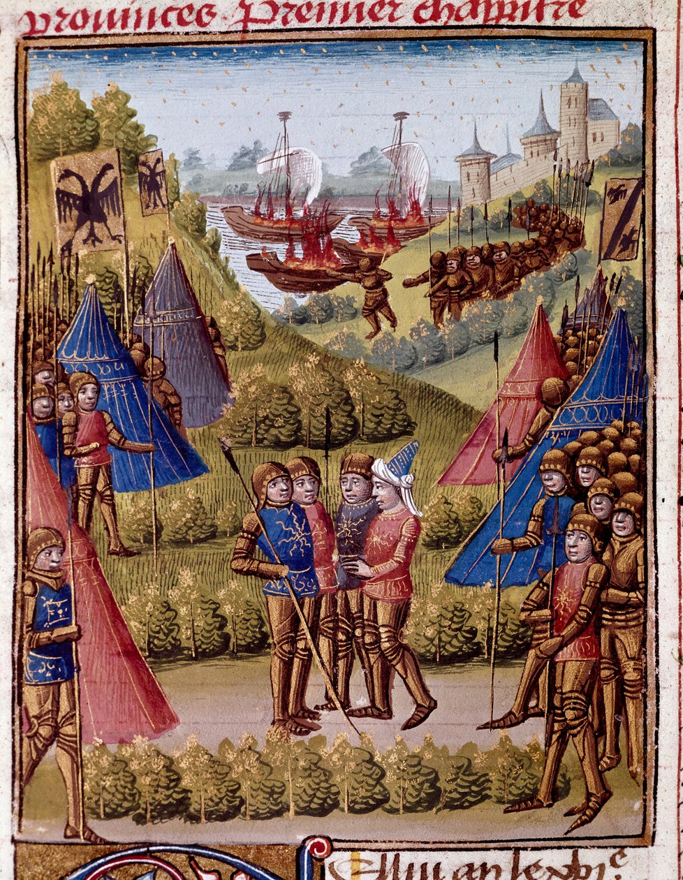 Hvordan romerne forlater provinsene i sitt imperium Miniatyr fra "" romersk historie"" (Ad urbe condita) av Tite Live (59 f.Kr.-17 e.Kr.) (Titus Livius), oversatt av Pierre Bressuire (ms. 310) 1450-1500 Chantilly, Musee Conde av Unknown artist