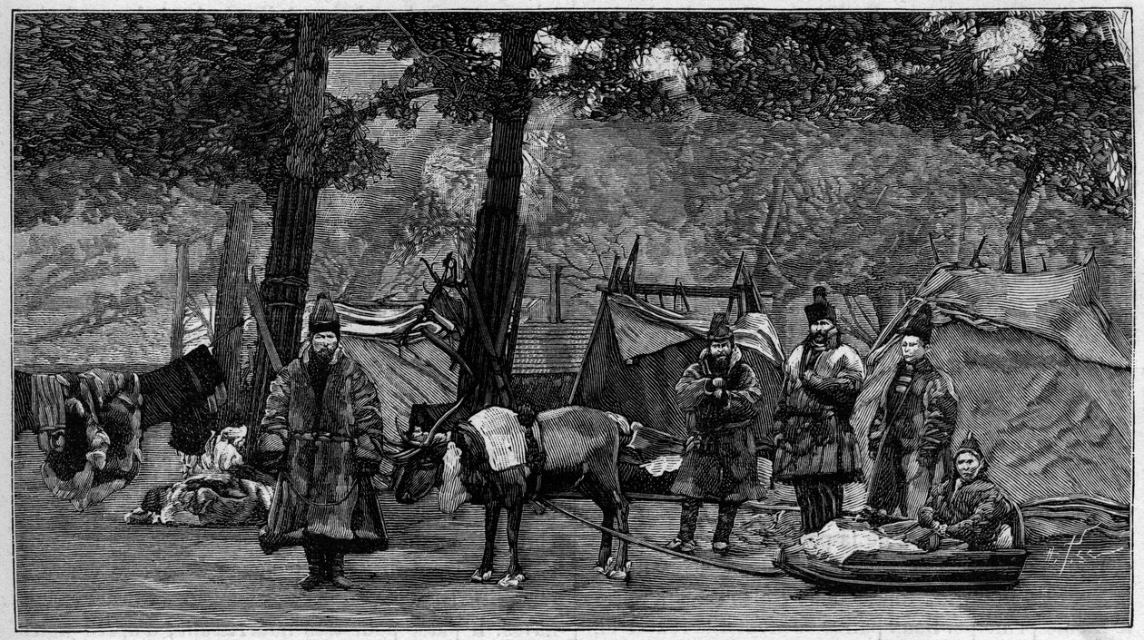 Human Zoo: Lapp encampment in the Acclimatation Garden of Paris. Engraving in “” La Nature. Revue des sciences et de ses applications aux arts et a l