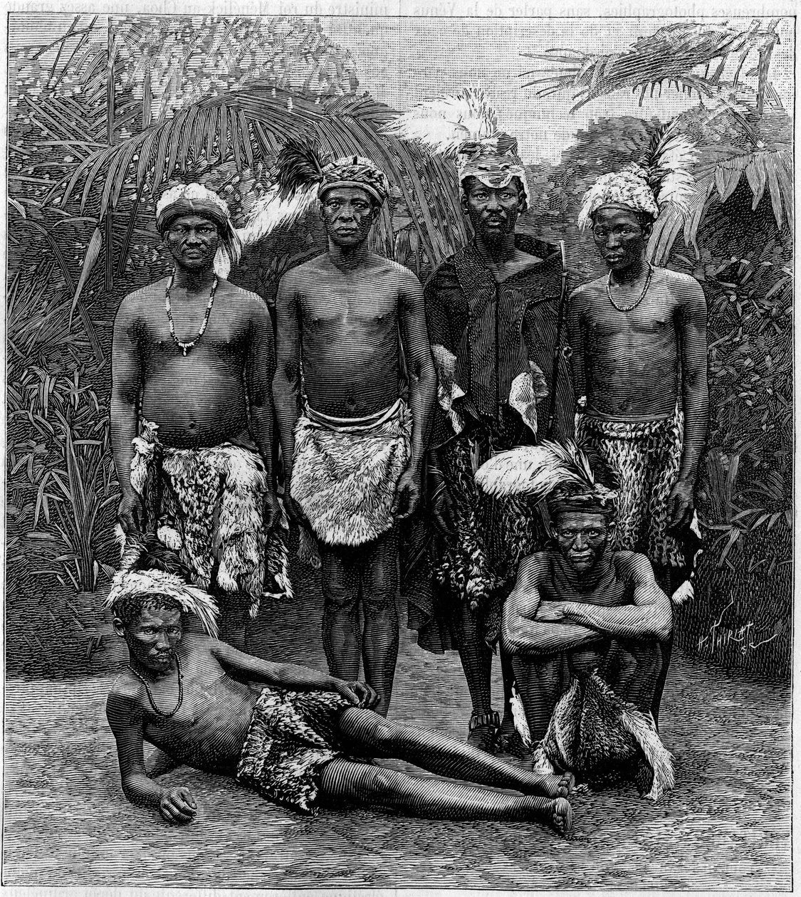 Human Zoo: gruppe menn Hottentots (Sør-Afrika) stilt ut på Jardin d