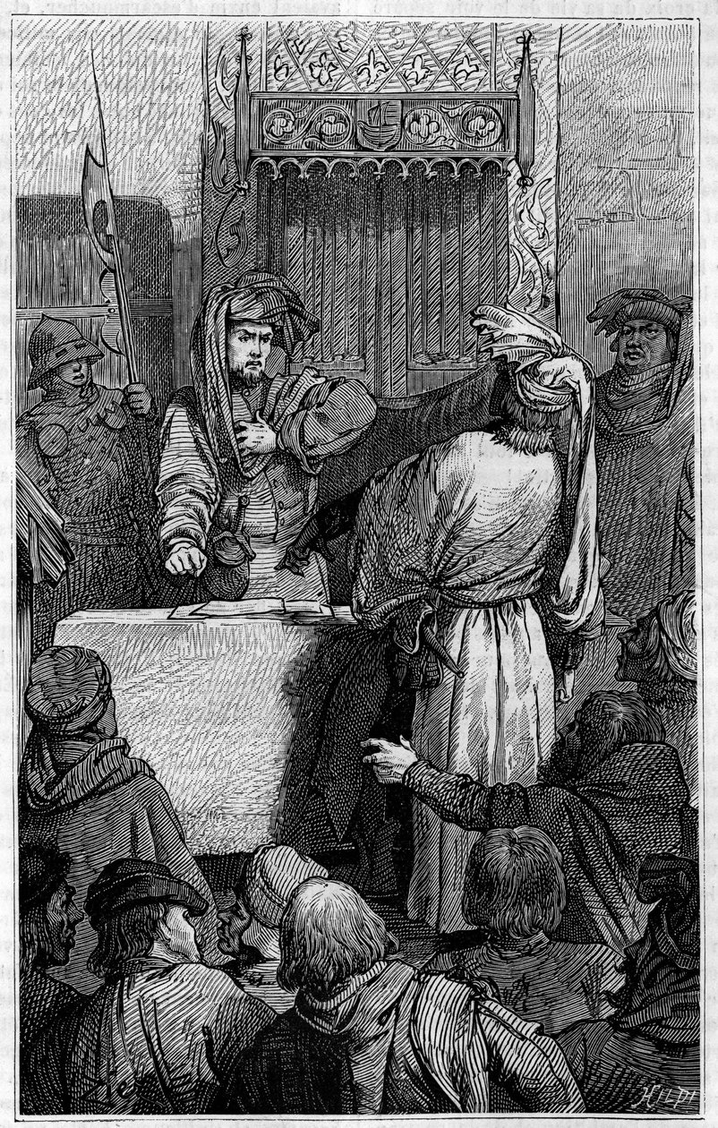 Hundreårskrig - La Jacquerie (1358): kjøpmannen Etienne Marcel (1315-1358) og sjefen Jean Maillart, en av lederne for det royalistiske partiet, under Jacquerie, et opprør fra bøndene mot den franske adelen. Gravering i «Le journal av Unknown artist