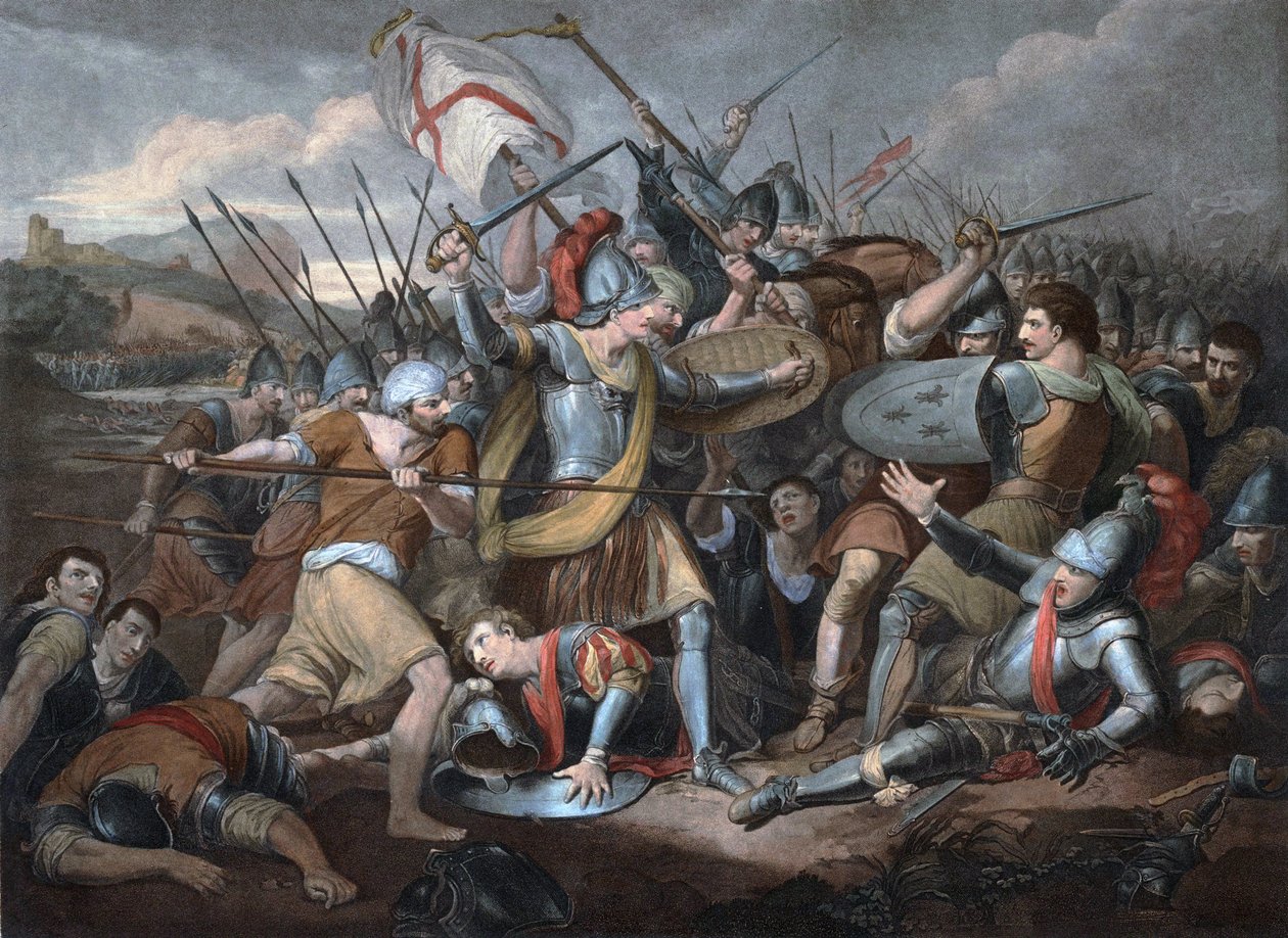 Hundreårskrig: "" Slaget ved Agincourt den 25.10.1415"" - Gravering av Unknown artist