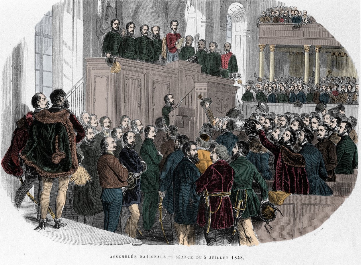 Ungarsk revolusjon i 1848: Første møte i nasjonalforsamlingen i Ungarn 5. juli 1848. Gravering i «Hungary Historique av J. Boldenyi Paris 1853»» av Unknown artist