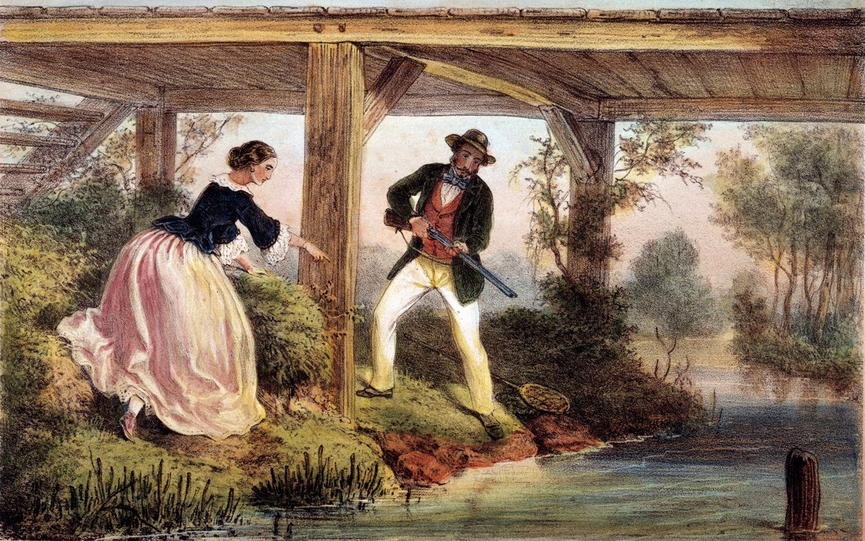 Jakt på gjedde i England. 1800-talls gravering. Gien, jaktmuseum av Unknown artist
