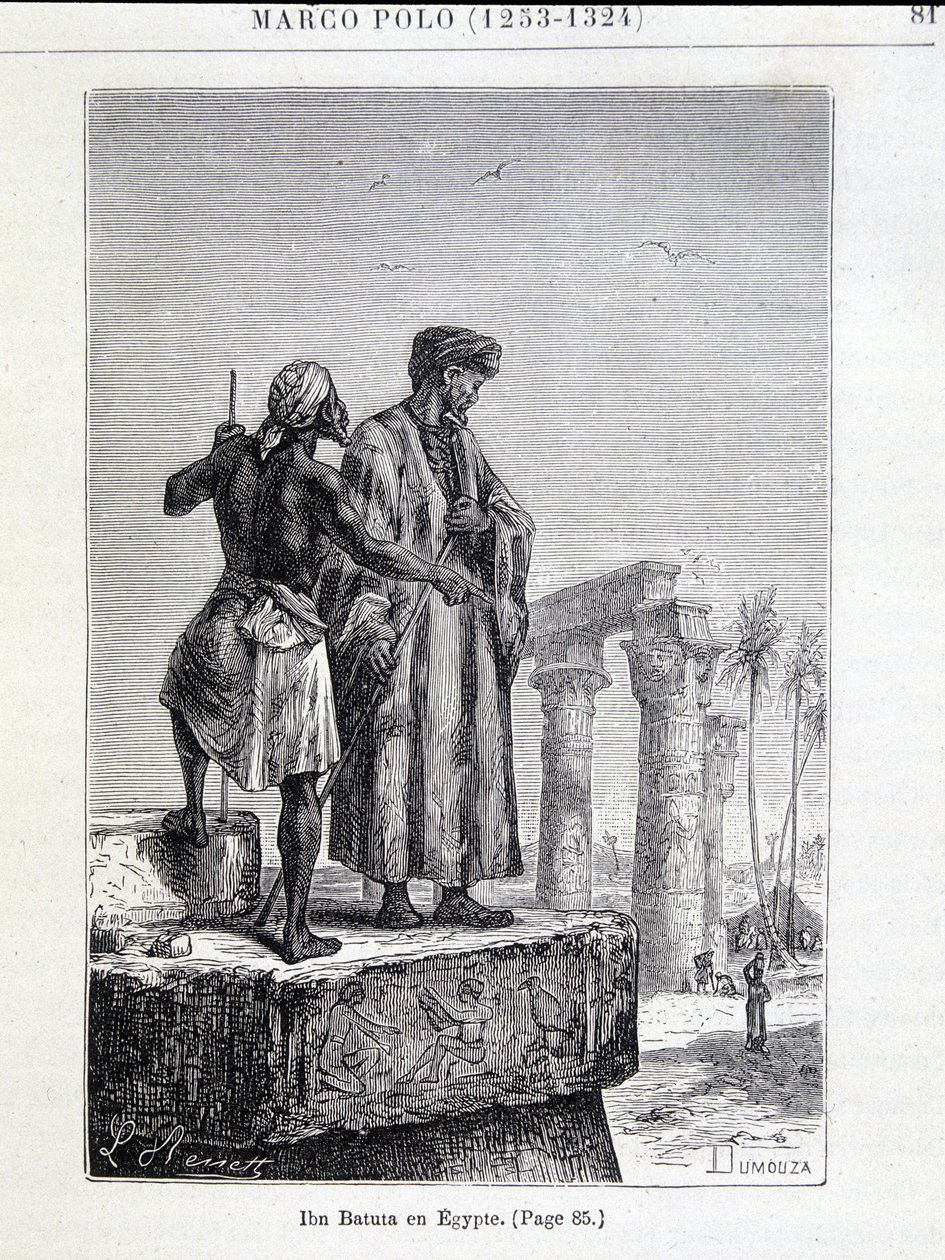 Ibn Battuta (1307-1377) i Egypt - i "" Discovery of the Earth"" av Jules Verne av Unknown artist