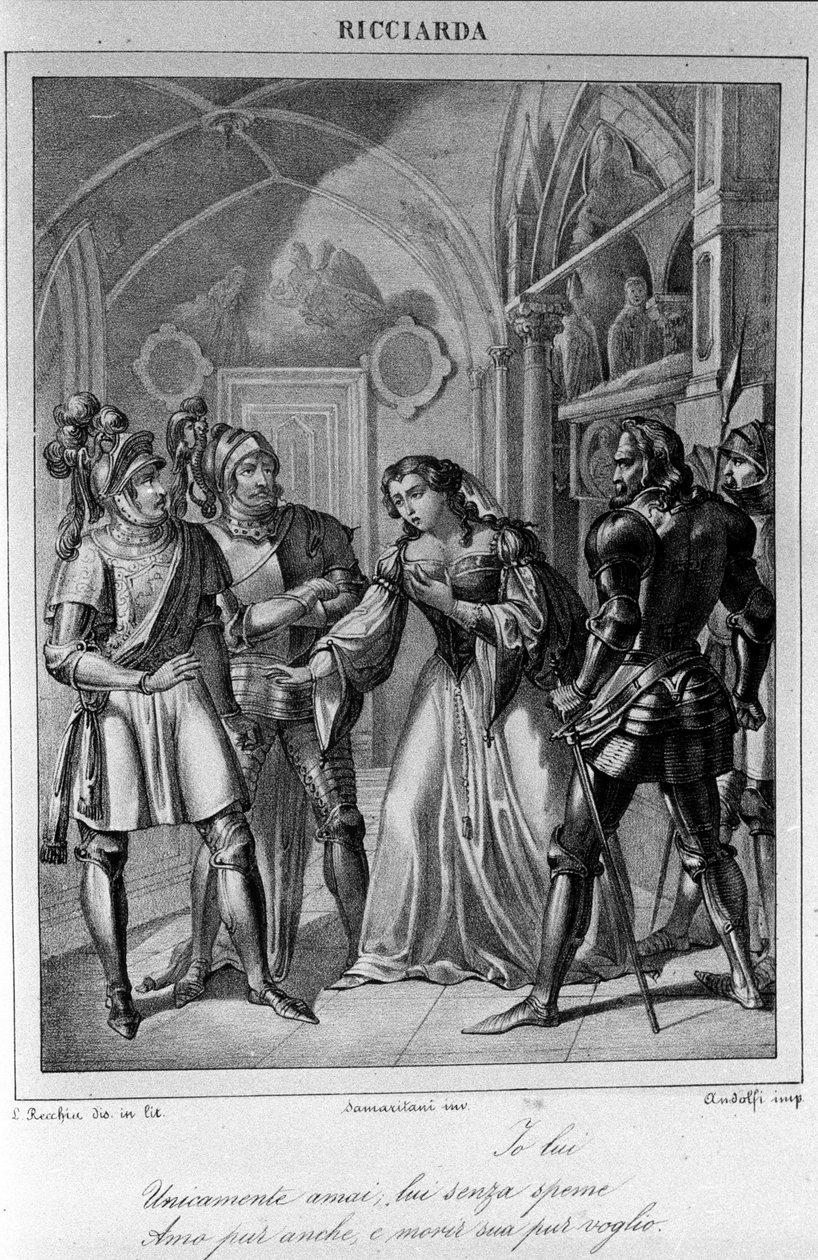 Illustrasjon for akt III av "Ricciarda" av den italienske poeten og dramatikeren Ugo Foscolo (1778-1827) 1800-tallet av Unknown artist