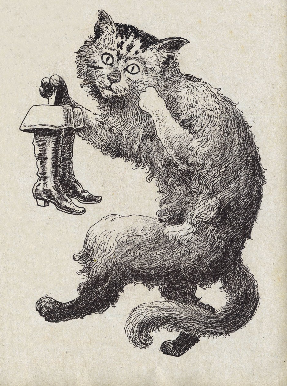 Illustration for “” Le chat Botte””, tale by Charles Perrault (1628-1703), French writer. Anonymous illustration. Imagery Marcel Vagne, Jarville Nancy, undated (late 19th century). av Unknown artist