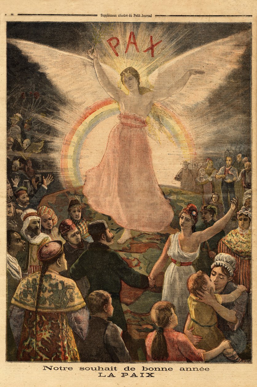 Illustrasjon til nyttårshilsen 1894, fred for alle nasjoner. Gravering i "" Le petit journal"" 1/01/1894. Selvas samling. av Unknown artist