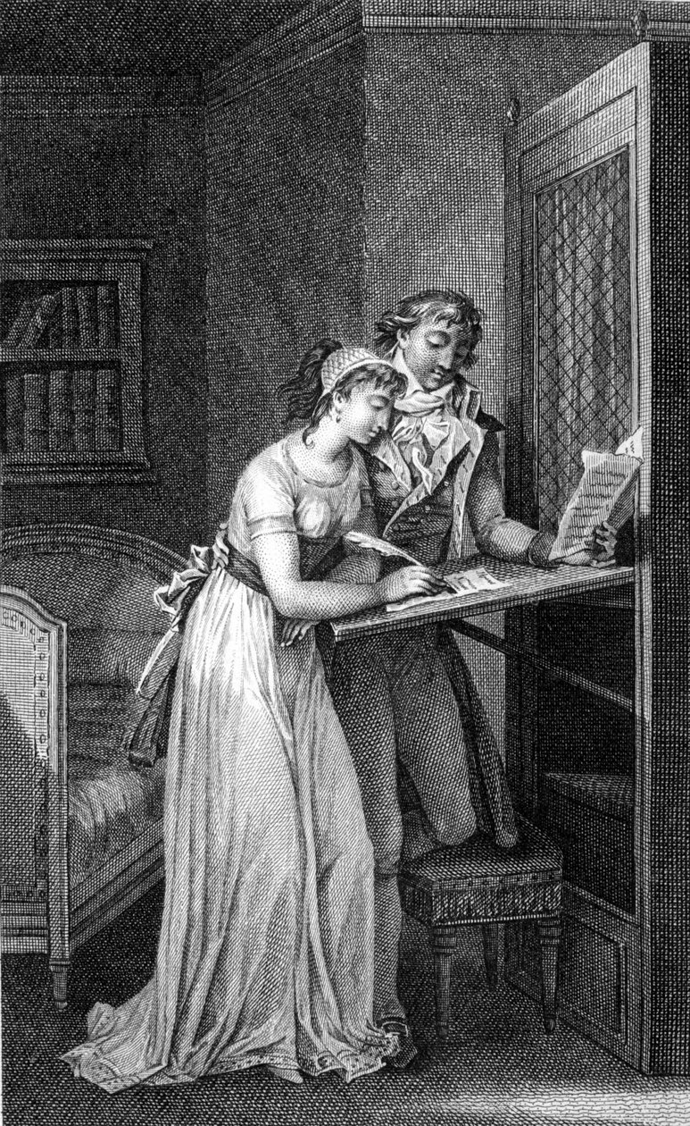 Illustrasjon av boken "" Dangerous Liaisons" av Choderlos De Laclos (1741 - 1803). Gravering fra begynnelsen av 1800-tallet. av Unknown artist