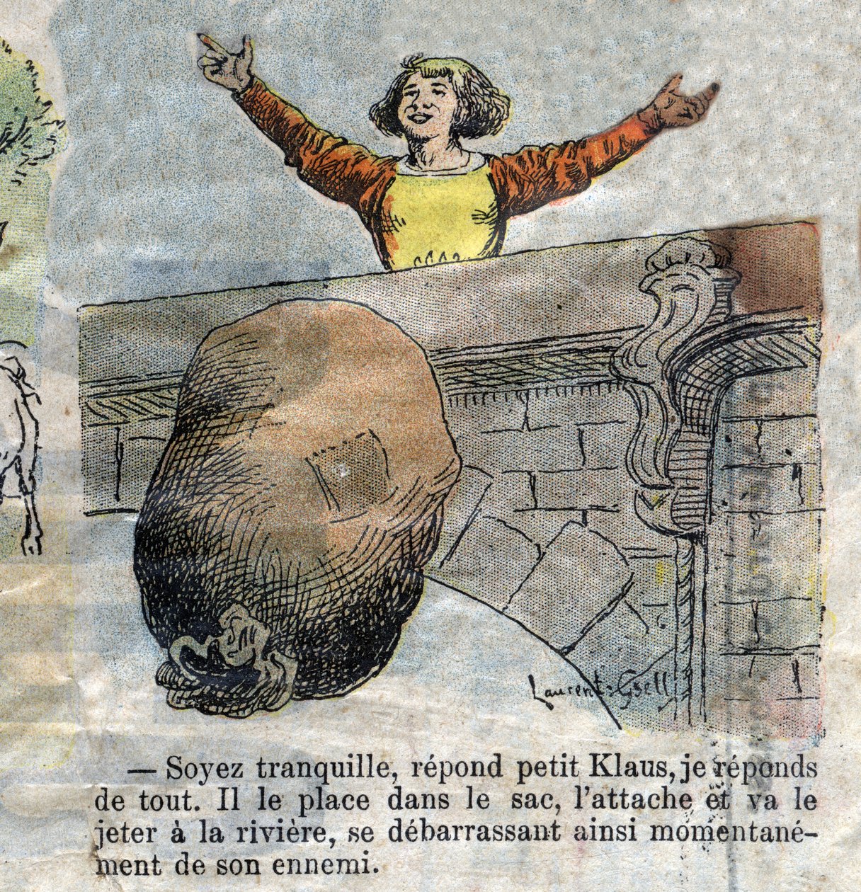 Illustrasjon fra slutten av 1800-tallet for eventyret av HC Andersen (1805-1875) "Store Claus og Lille Claus" (Klaus). Privat samling. av Unknown artist