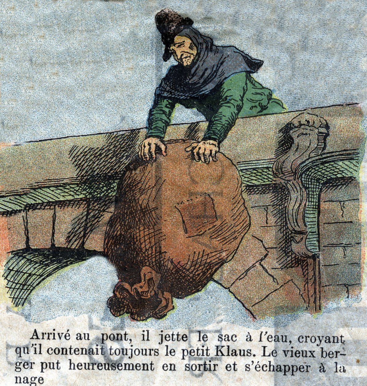 Illustration of the late 19th century for the tale by Hans Christian Andersen (1805-1875) “Grand Claus and Little Claus” (Klaus).Private collection. av Unknown artist