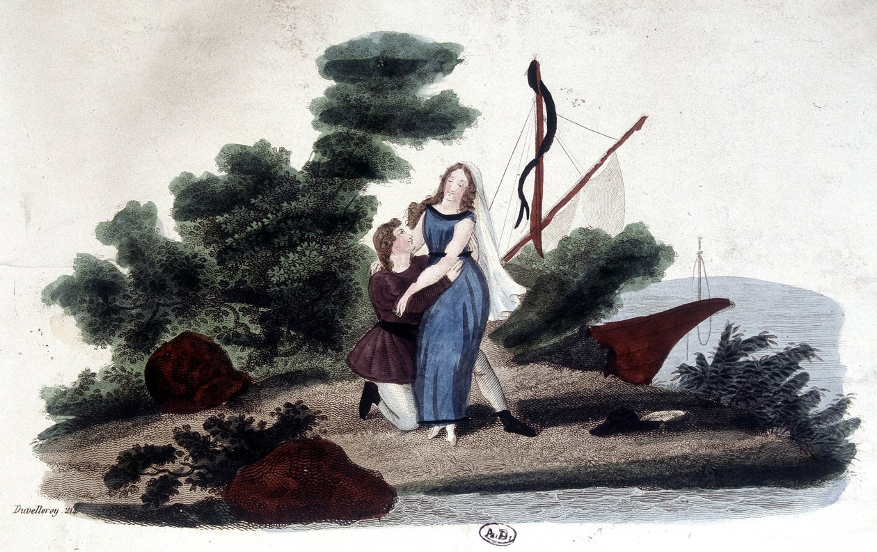Illustrasjon av romanen "" Paul and Virginie"" skrevet Henri Bernardin de Saint Pierre (Saint-Pierre eller St-Pierre), fransk forfatter (1737-1814). av Unknown artist