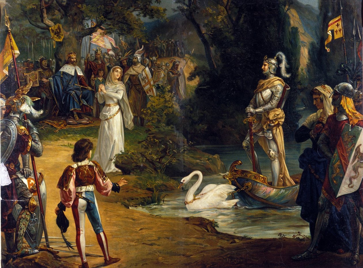 Illustrasjon av operaen "" Lohengrin"" av den tyske komponisten Richard Wagner (1813-1883). Kromolitografi av Unknown artist