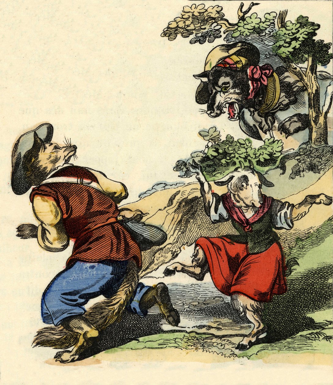 Illustrasjon av historien "Bon medor og Lille Chevrette"". I "" Fortellinger fra hjemmet for de minste"". Anonym gravering fra 1800-tallet. av Unknown artist
