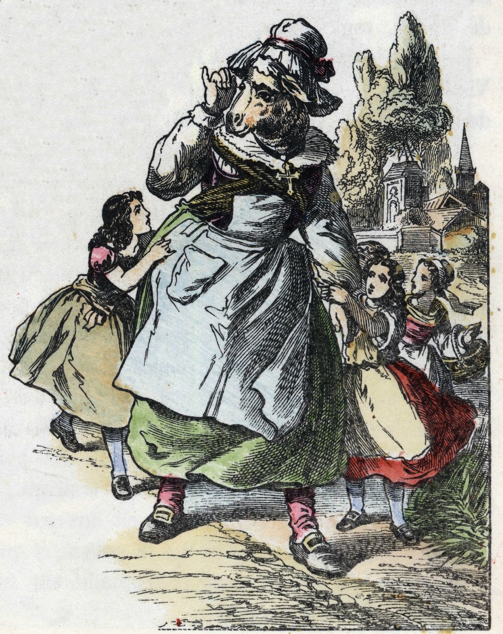 Illustration of the tale “Good Mom Sheep””. In “” Tales from the home for the little ones””. Anonymous engraving of the 19th century. av Unknown artist