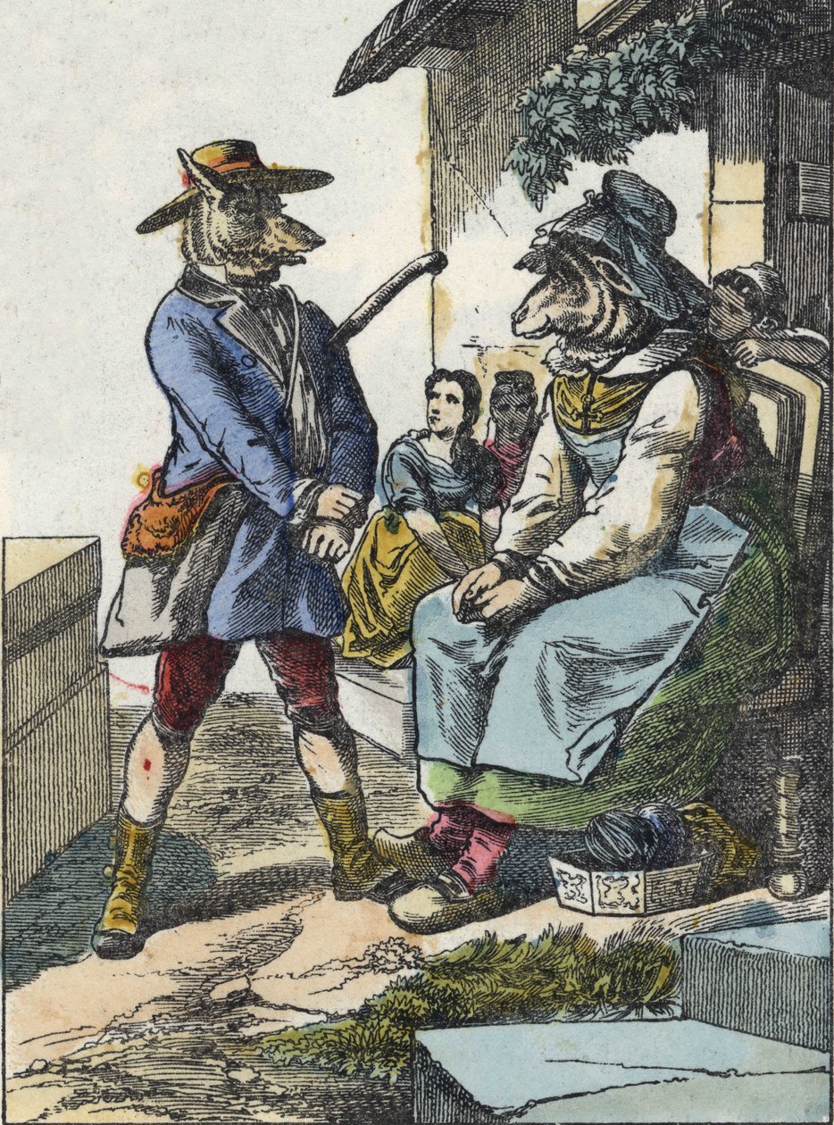 Illustration of the tale “Good Mom Sheep””. In “” Tales from the home for the little ones””. Anonymous engraving of the 19th century. av Unknown artist