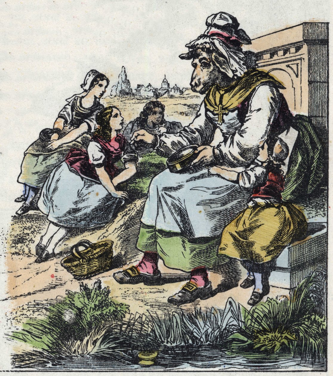 Illustrasjon av fortellingen "Good Mom Sheep"". I "" Fortellinger fra hjemmet for de minste"". Anonym gravering fra 1800-tallet. av Unknown artist