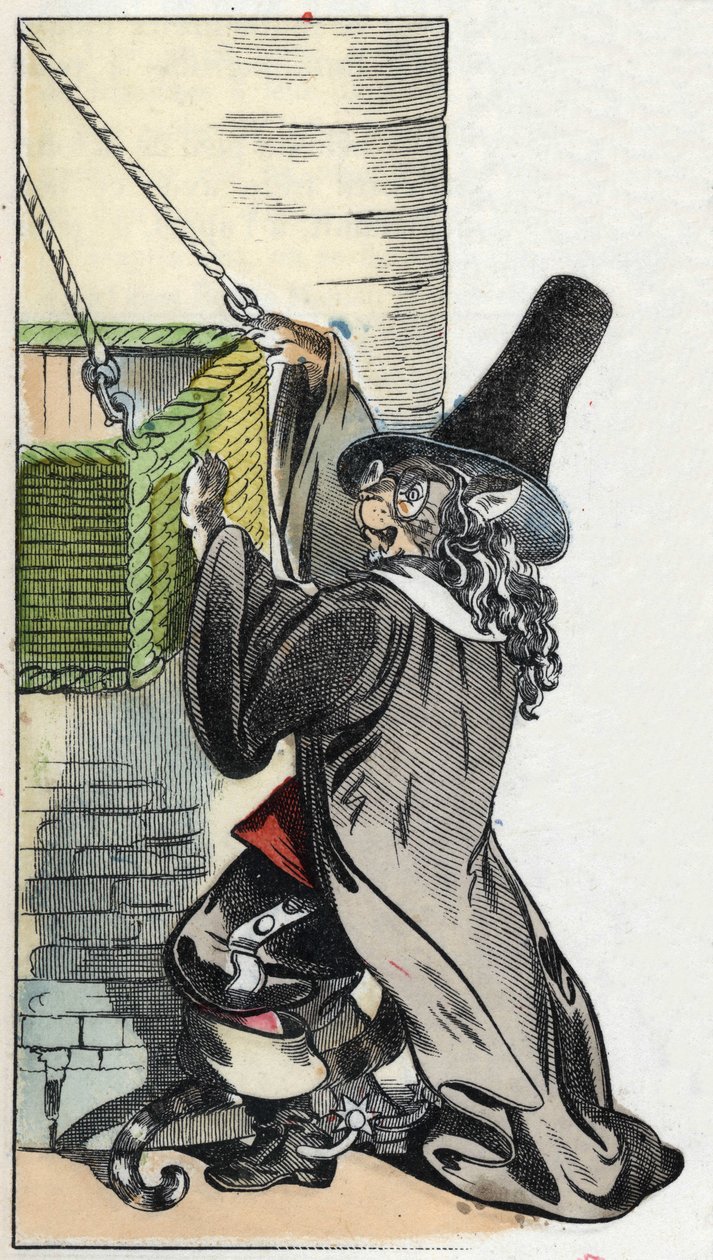 Illustrasjon av eventyret "Den forferdelige Raminagrobis og musene""" tegner fabler av Jean de la Fontaine. I "" Fortellinger fra hjemmet for de minste"". Anonym gravering fra 1800-tallet. av Unknown artist